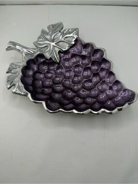 Julia Knight Purple Amethyst‎ Grape Cluster Silver Tone Dish Bowl 9”